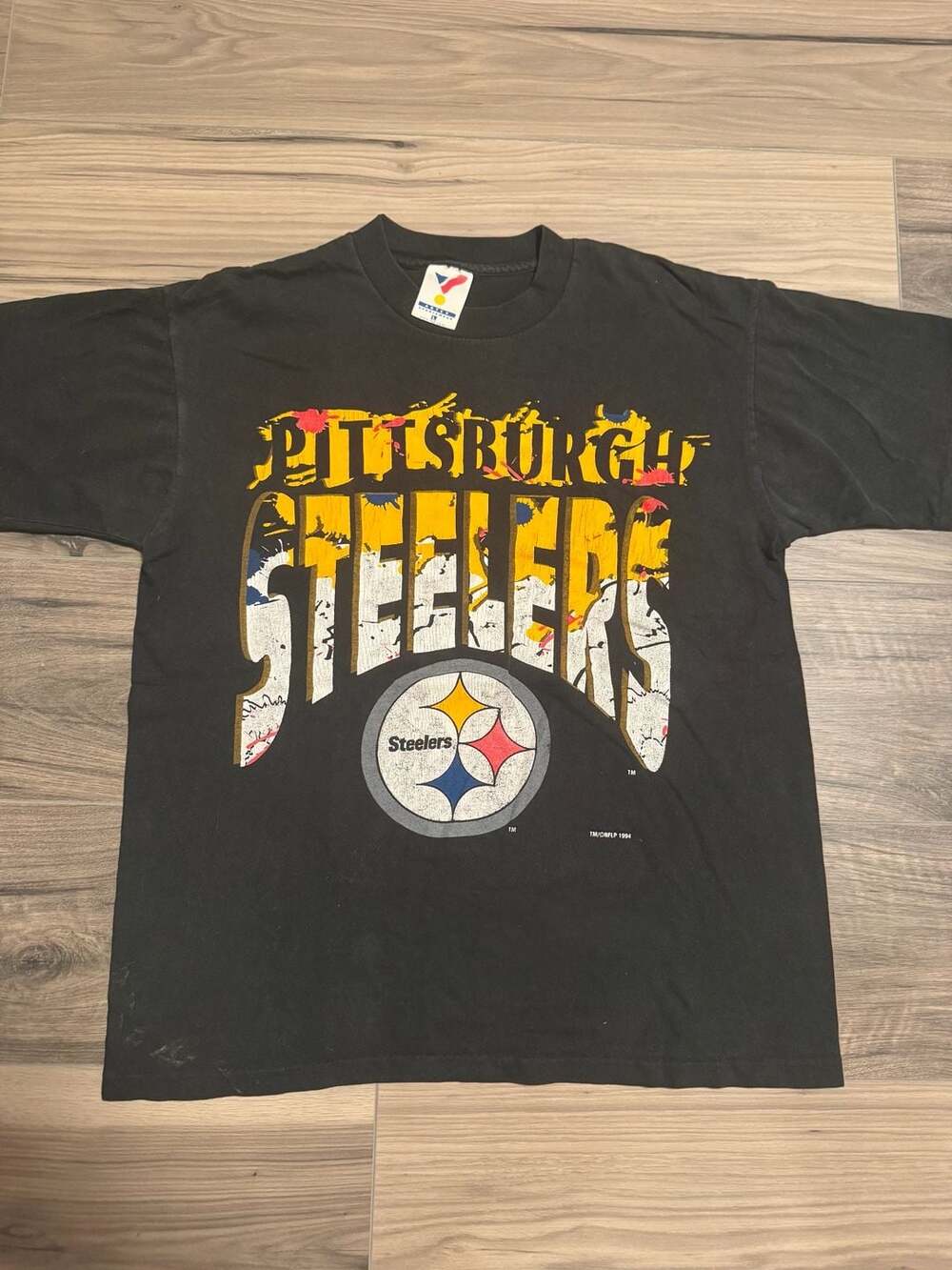 Vintage 1994 Pittsburgh Steelers NFL Football T-Shirt Artex Black Large